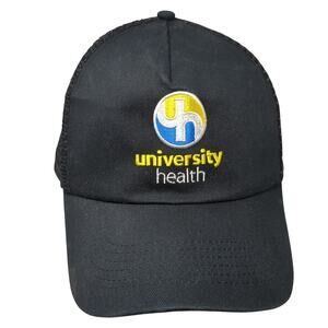 University Health Snapback Trucker Hat Black One Size Adjustable Mesh Back Hit